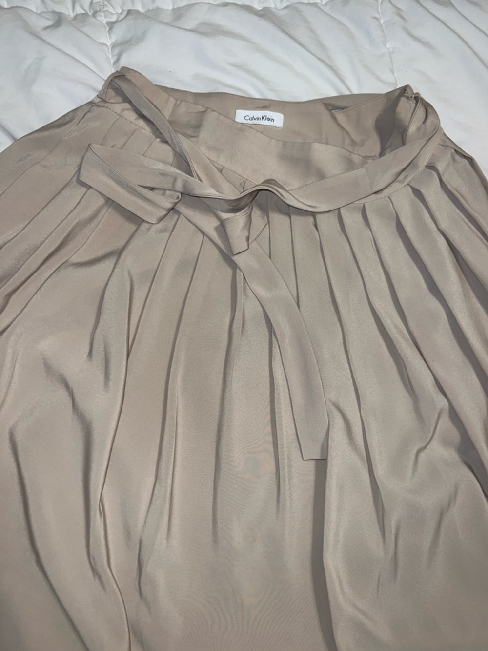 Calvin Klein Beige Pleated Tie-Waist Skirt